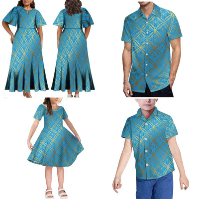 Polynesian Islands New Printed Women'S Dress Fiji Tonga Tribe Family Set Hawaii Men'S Aloha Shirt Adult Children'S Clothing