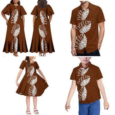 Polynesian Islands New Printed Women'S Dress Fiji Tonga Tribe Family Set Hawaii Men'S Aloha Shirt Adult Children'S Clothing