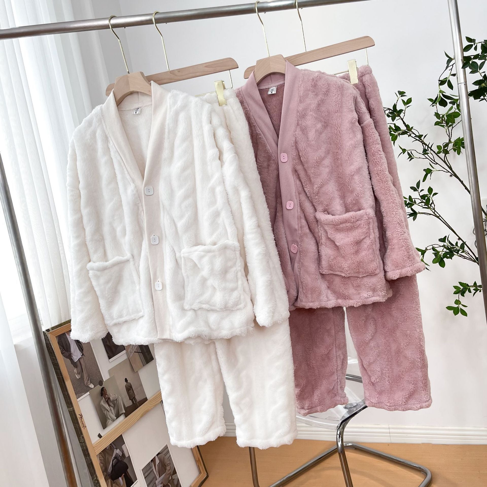 Ladies Suit Flannel Pajamas Shirt And Pants