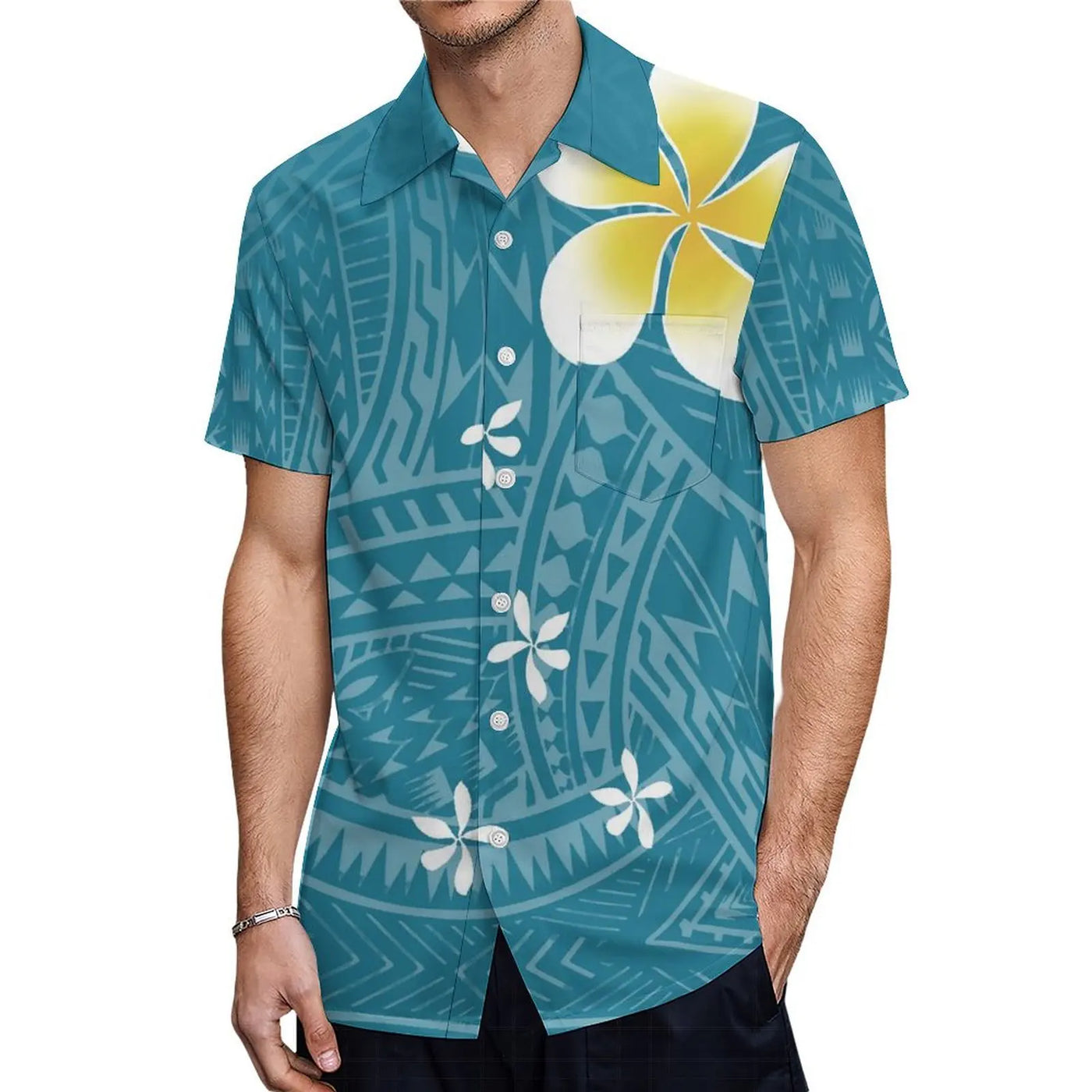 Hawaiian Floral Print Samoa Plus-Size Couple Set Pacific Island Sexy Slim-Fit Dress And Men'S Aloha Shirt Support Your Design
