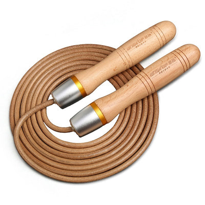 Fitness Weight Loss Exercise Slimming And Fat Burning Cowhide String Beech Handle Skipping Rope