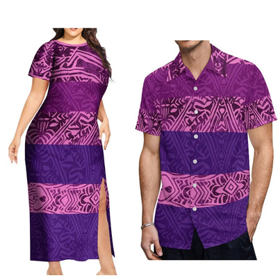 New Design Fashion Couple Set Aloha Shirt For Men And Slit Long Skirt For Women Quality Dress Polynesian Island