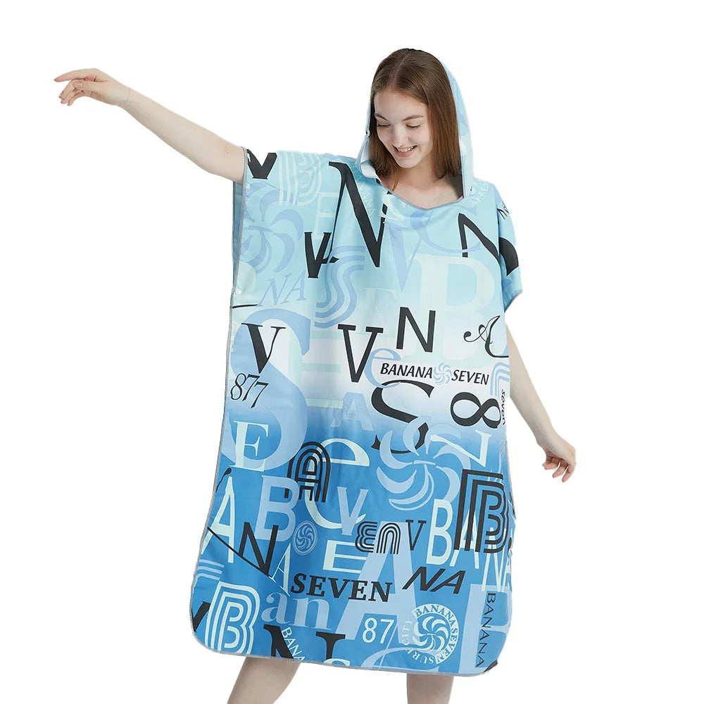 Surf Poncho Towel Poncho Quick-Dry Towel Hoodie Microfiber Beach Robe Changing Poncho Swim Towel Beach Poncho For Adults (A12)