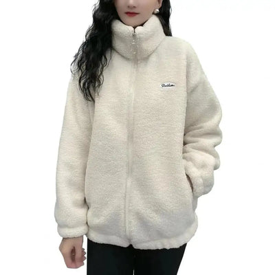 Hip Hop Autumn Winter Fleece Fluffy Jacket Streetwear Harajuku Fuzzy Zipper Coat Woman Lightweight Jacket Plush Warm Jacket Coat