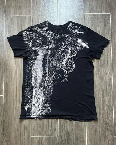 2000s affliction American Retro T shirt Women Red Cotton Round Neck Washed Shirt Hip Hop Couple American Wear Goth T Shirts