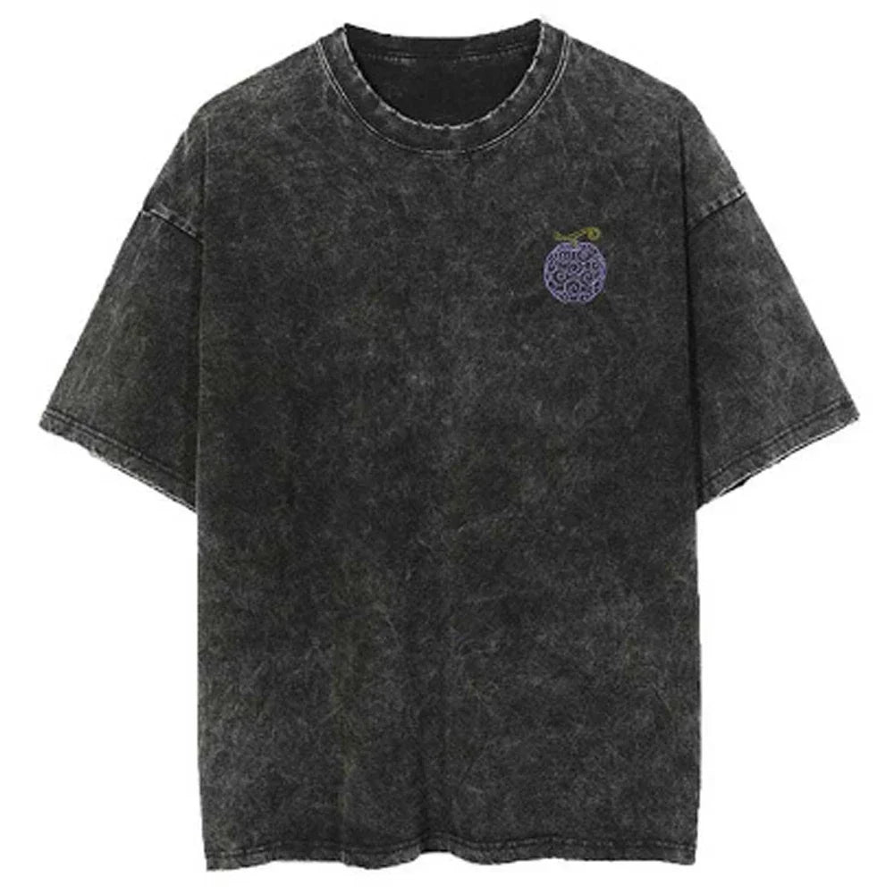 Men Casual Oversized Washed Harajuku T-shirt Washed Japanese Anime One Piece Graphic Loose Streetwear Black Tops Tees