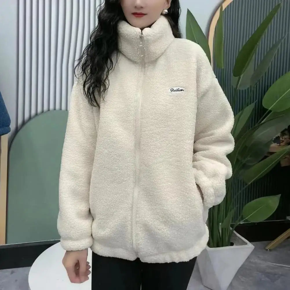 Hip Hop Autumn Winter Fleece Fluffy Jacket Streetwear Harajuku Fuzzy Zipper Coat Woman Lightweight Jacket Plush Warm Jacket Coat