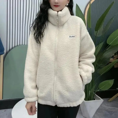 Hip Hop Autumn Winter Fleece Fluffy Jacket Streetwear Harajuku Fuzzy Zipper Coat Woman Lightweight Jacket Plush Warm Jacket Coat