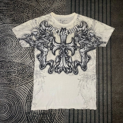 2000s affliction American Retro T shirt Women Red Cotton Round Neck Washed Shirt Hip Hop Couple American Wear Goth T Shirts