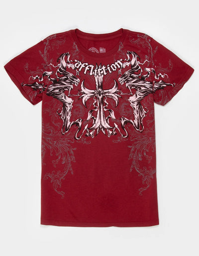 2000s affliction American Retro T shirt Women Red Cotton Round Neck Washed Shirt Hip Hop Couple American Wear Goth T Shirts