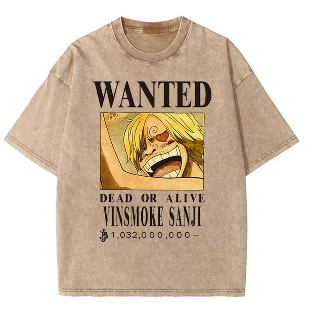 Men Casual Oversized Washed Harajuku T-shirt Washed Japanese Anime One Piece Graphic Loose Streetwear Black Tops Tees