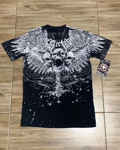 2000s affliction American Retro T shirt Women Red Cotton Round Neck Washed Shirt Hip Hop Couple American Wear Goth T Shirts