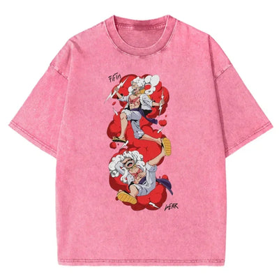 Men Casual Oversized Washed Harajuku T-shirt Washed Japanese Anime One Piece Graphic Loose Streetwear Black Tops Tees