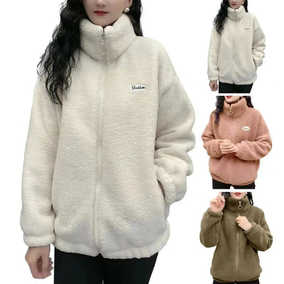 Hip Hop Autumn Winter Fleece Fluffy Jacket Streetwear Harajuku Fuzzy Zipper Coat Woman Lightweight Jacket Plush Warm Jacket Coat