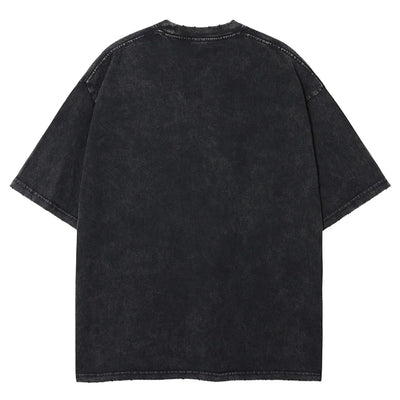 Men Casual Oversized Washed Harajuku T-shirt Washed Japanese Anime One Piece Graphic Loose Streetwear Black Tops Tees