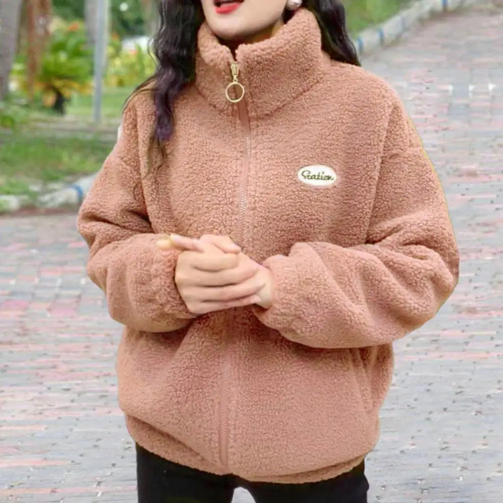Hip Hop Autumn Winter Fleece Fluffy Jacket Streetwear Harajuku Fuzzy Zipper Coat Woman Lightweight Jacket Plush Warm Jacket Coat