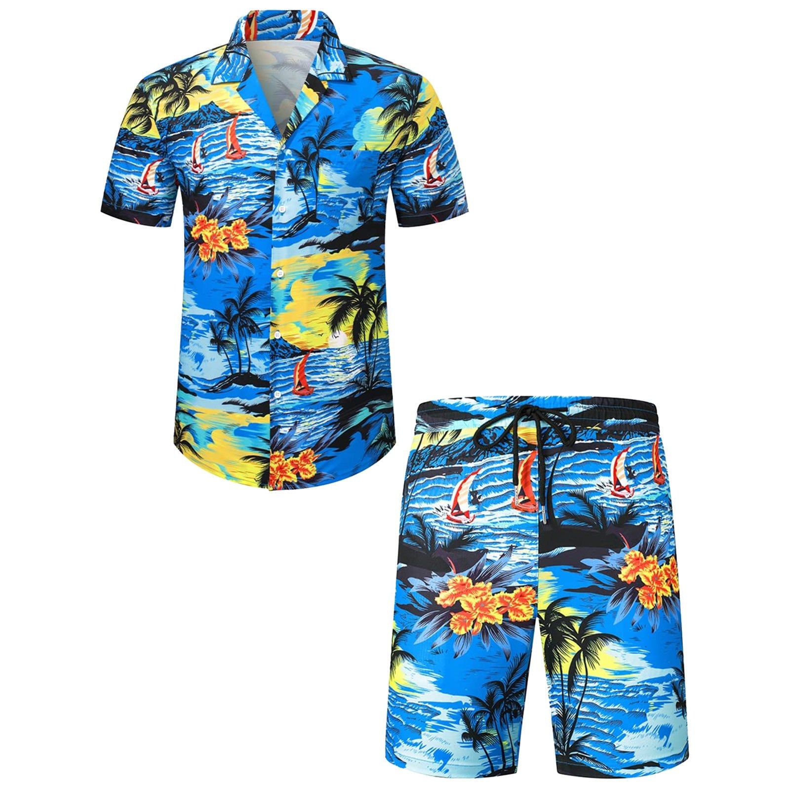 Digital Printing Men's Casual Short Sleeve Suit