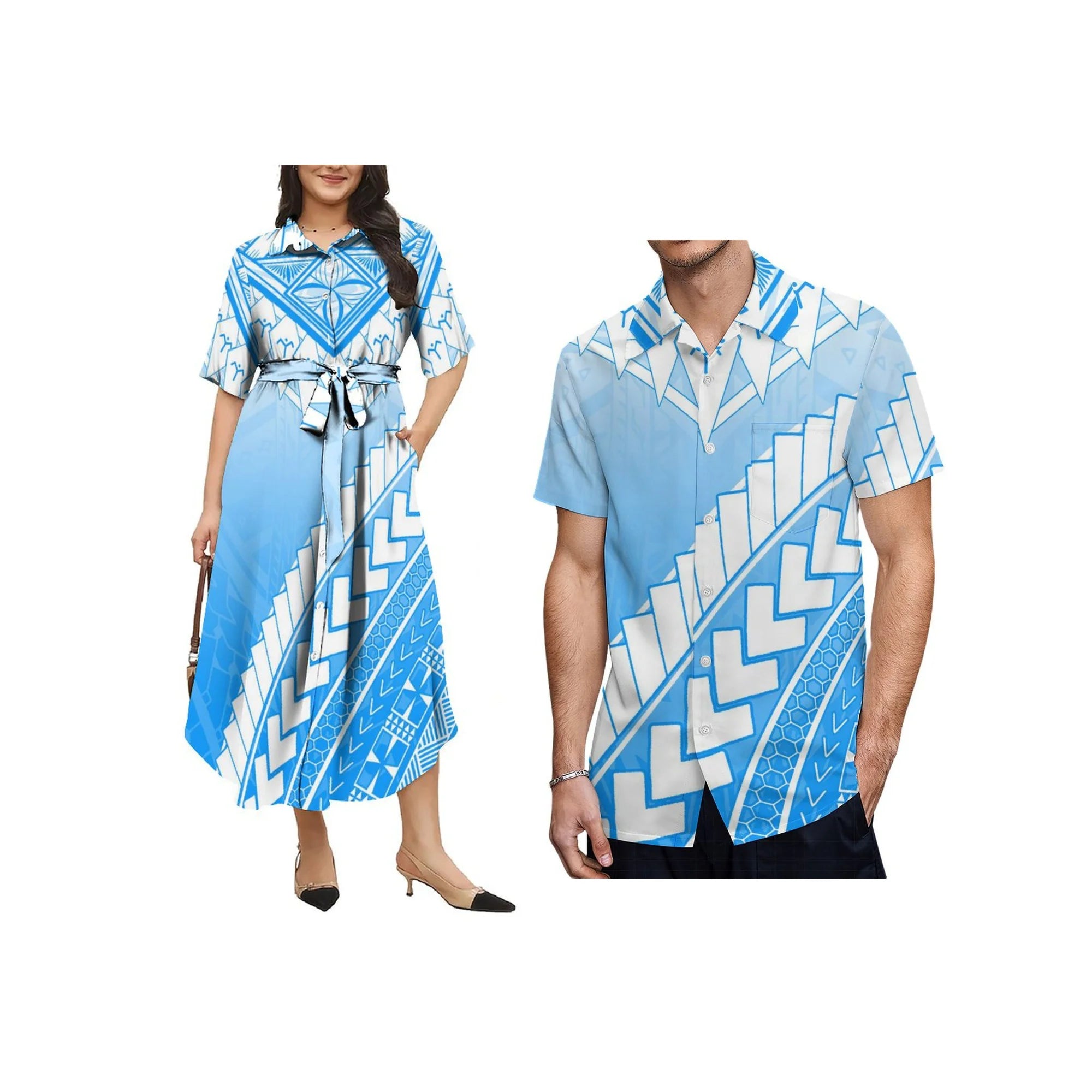 New Polynesian Island Design Custom Plus Size Aloha Men Casual Shirt Match Button Shirts Women Lace up Dress Couple Clothes