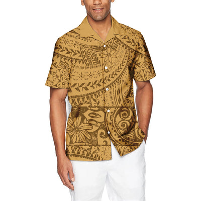Men's short sleeve Hawaiian shirt Polynesian island printed tropical beach Samoan tribal design button Aloha large size shirt