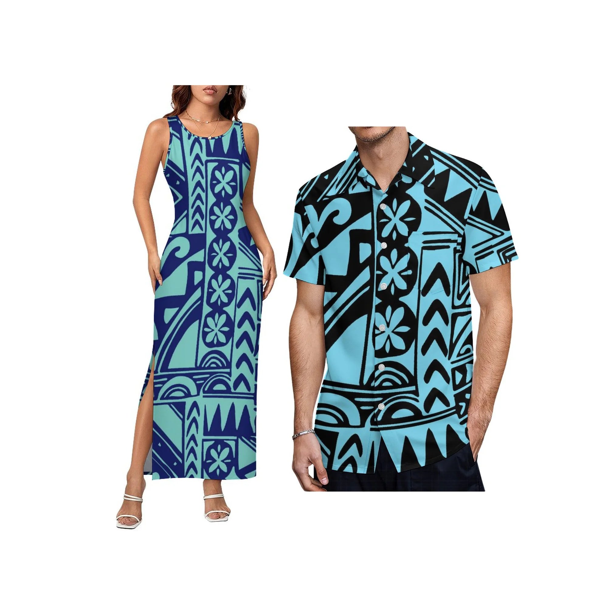 2024 Fashion Women Tank Top Dress Sleeveless Tight Wrap Hip Skirt Sexy Slit Long Skirt Samoa Polynesian Custom Pattern