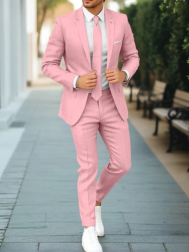 Men's New Linen Single Row One Button Suit