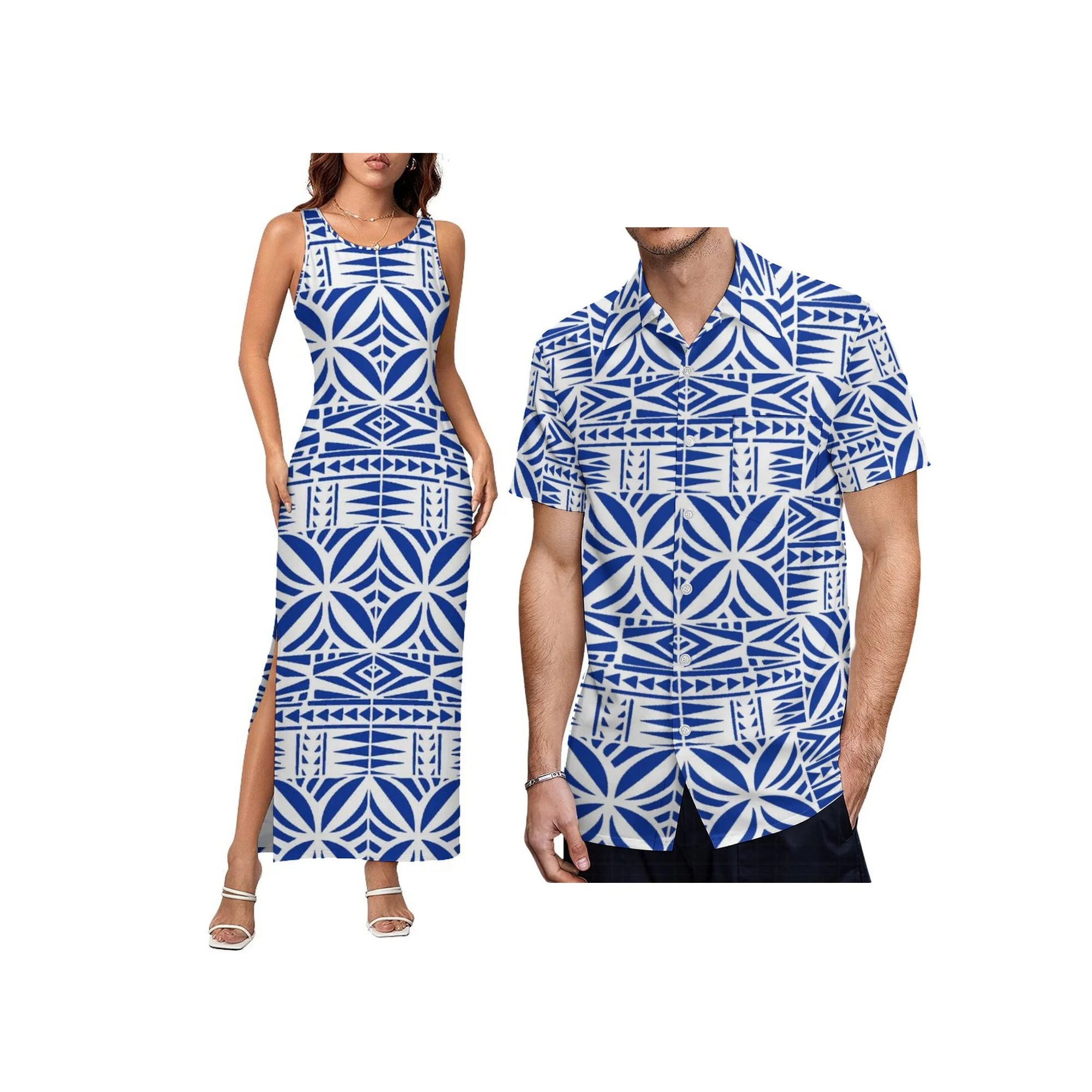 2024 Fashion Women Tank Top Dress Sleeveless Tight Wrap Hip Skirt Sexy Slit Long Skirt Samoa Polynesian Custom Pattern