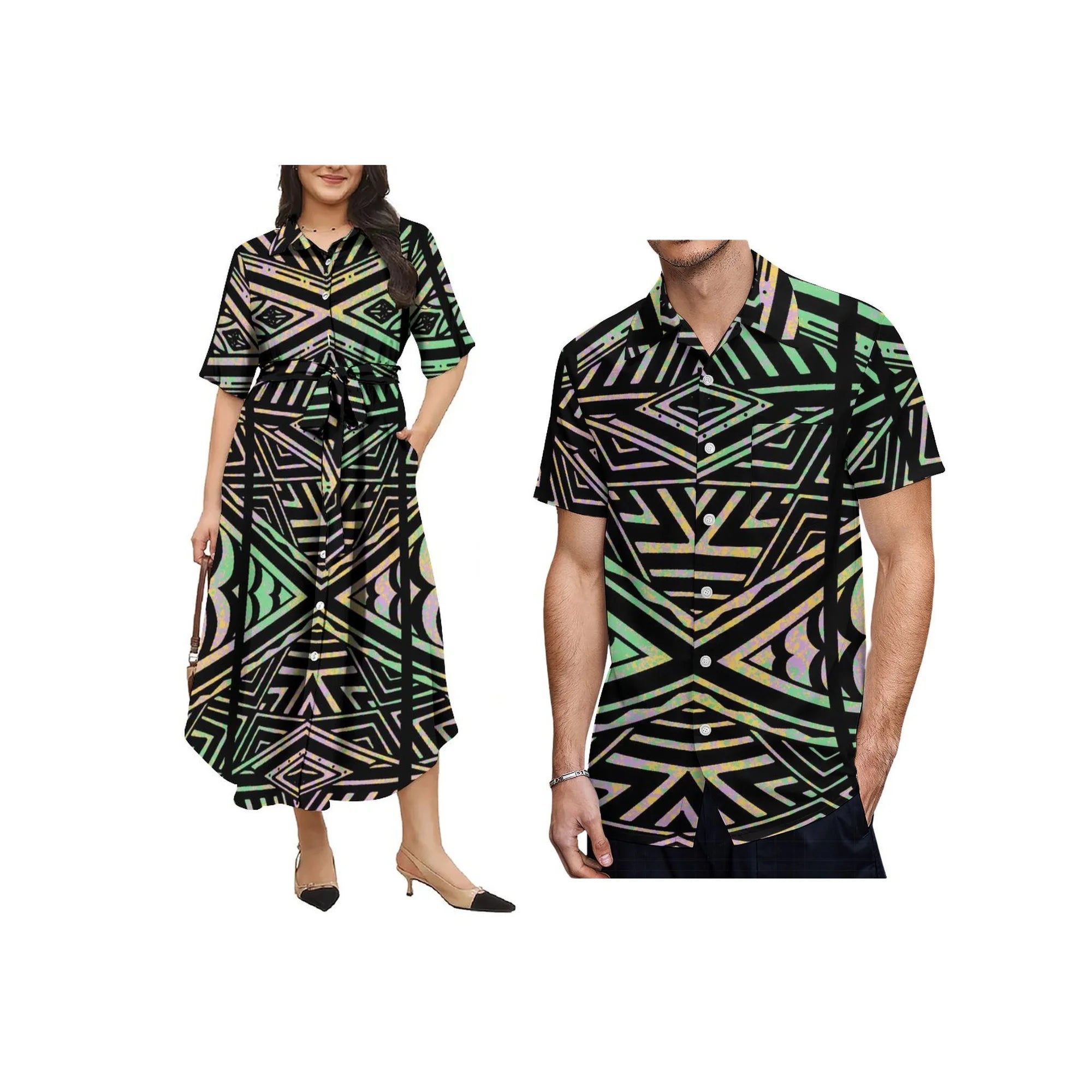New Polynesian Island Design Custom Plus Size Aloha Men Casual Shirt Match Button Shirts Women Lace up Dress Couple Clothes