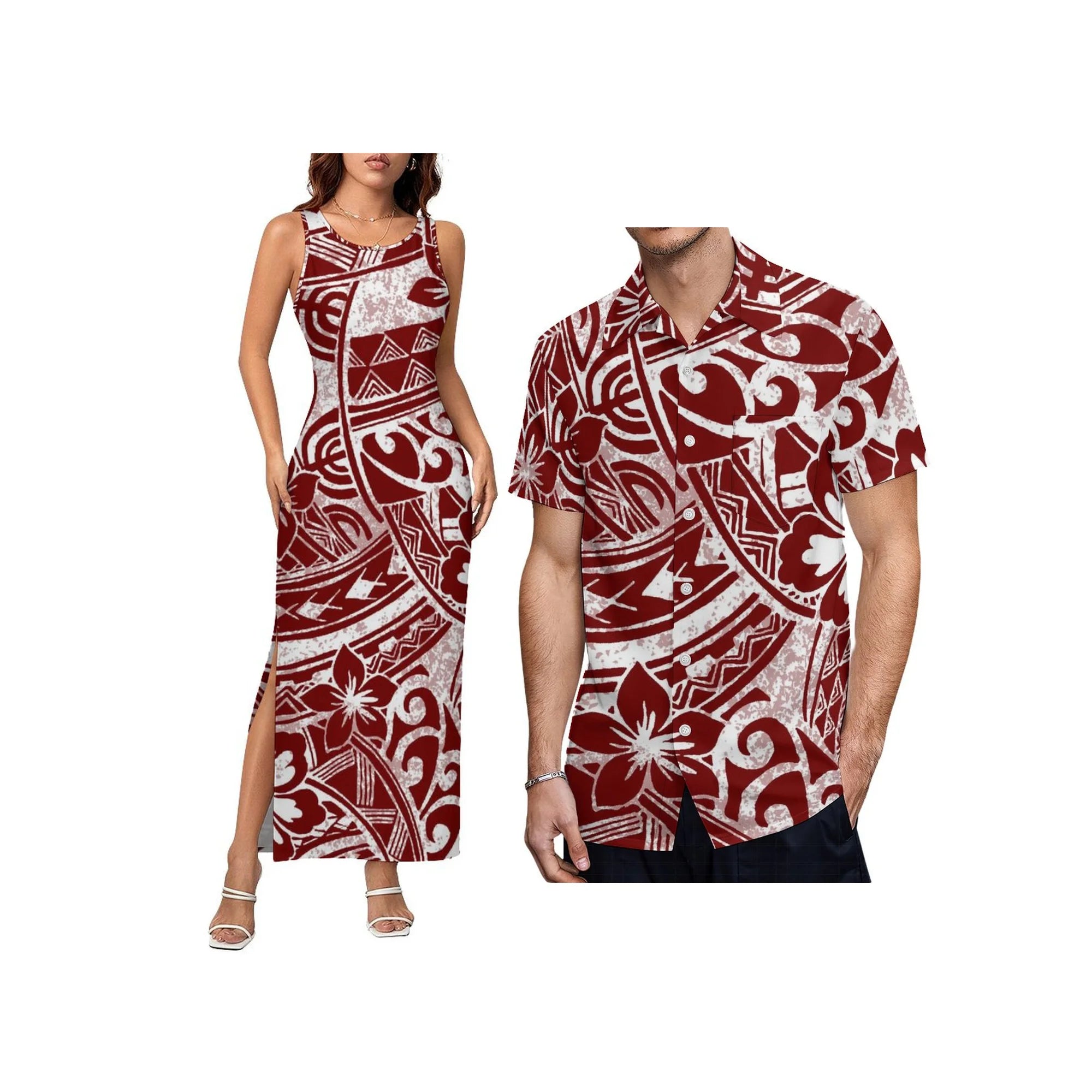 2024 Fashion Women Tank Top Dress Sleeveless Tight Wrap Hip Skirt Sexy Slit Long Skirt Samoa Polynesian Custom Pattern