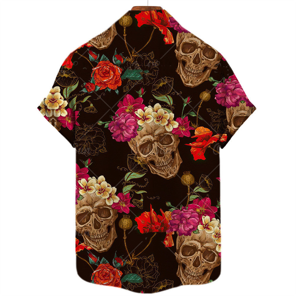 Printed Skull Pattern Casual Shirt Hawaii