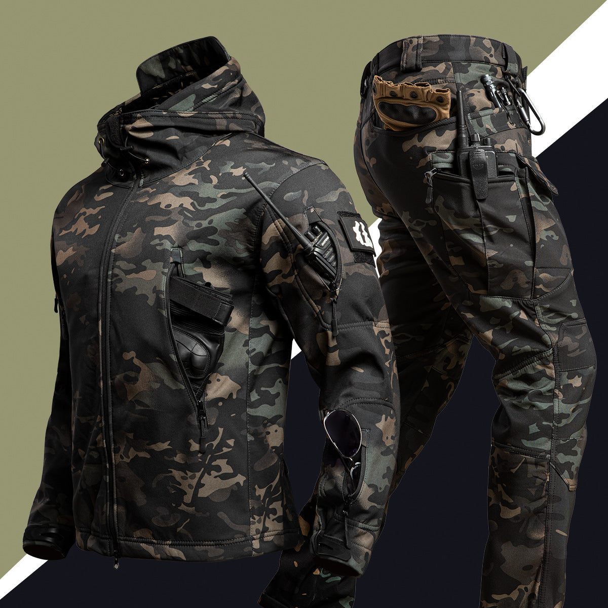 Camouflage Winter Outdoors Shell Jacket Suit For Men