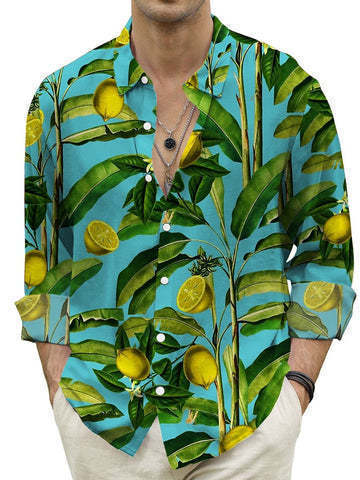 Men's Fashion Casual Digital Printing Beach Hawaii Vacation Long Sleeve Shirt