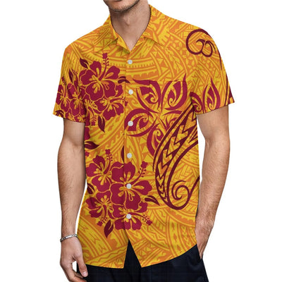 Island-Style Couple Set Elegant Women'S Crew-Neck Tiered Dress Full Skirt With Men'S Aloha Shirt Polynesian Island Design