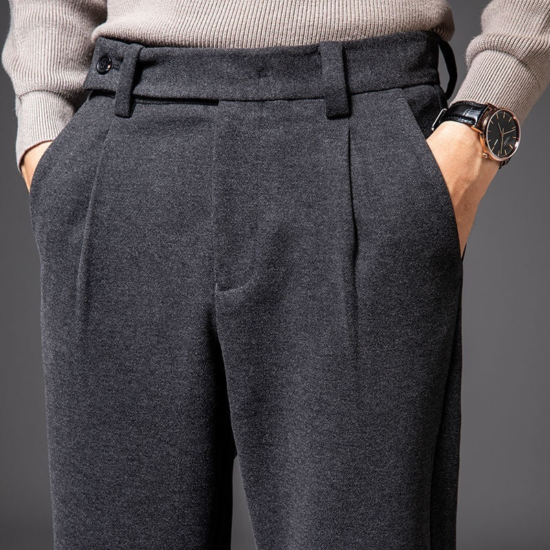 Winter Thick Wool Loose Straight Brushed Casual Trousers