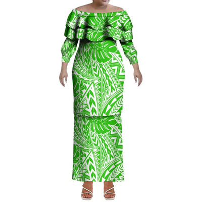Custom-Made Puletasi One-Shoulder Dress For Polynesian Island Couple Sets And Aloha Shirt For Hawaiian Beach Party Men