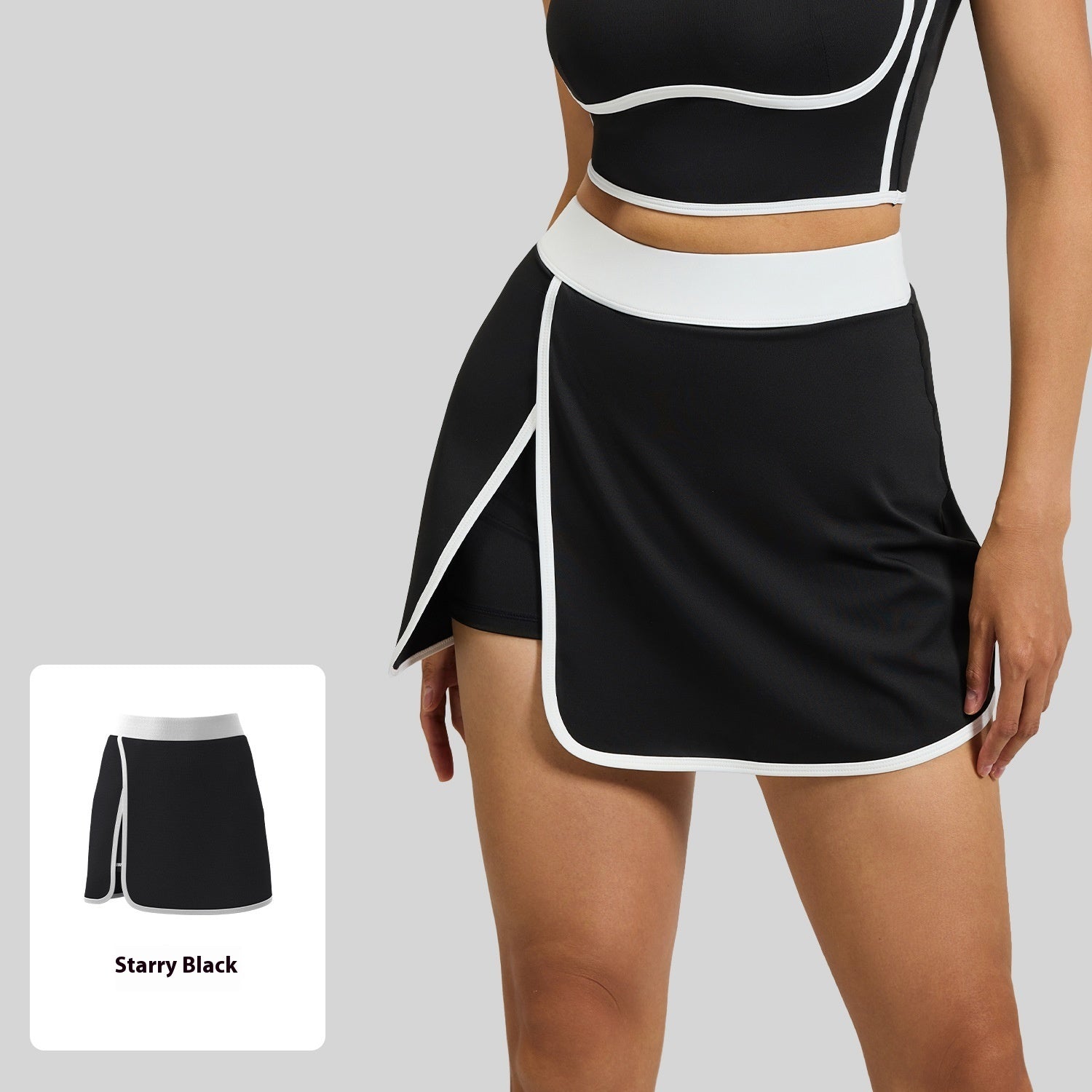 Linear Anti-exposure Built-in Pocket Fitness Yoga Fake Two-piece Skirts