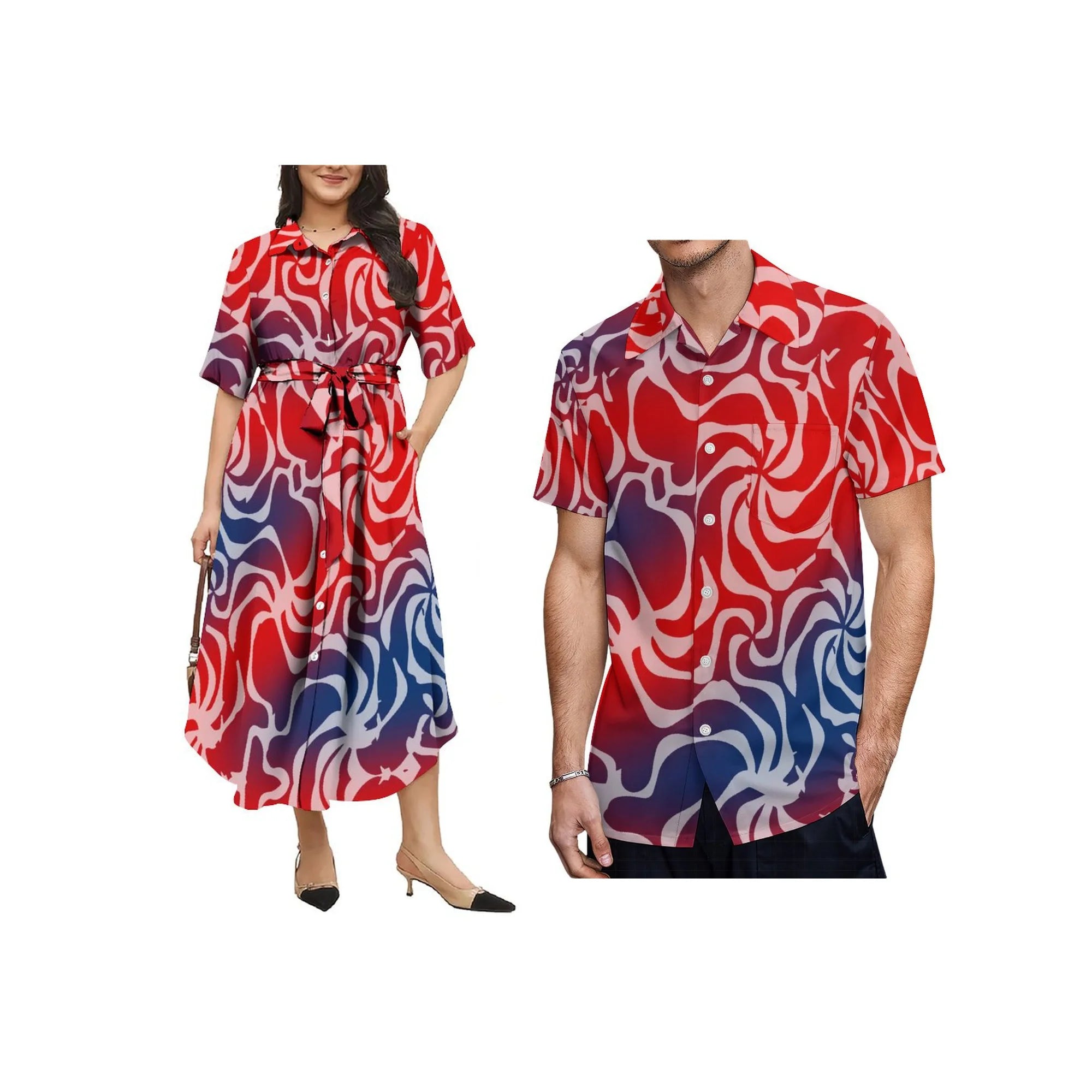 New Polynesian Island Design Custom Plus Size Aloha Men Casual Shirt Match Button Shirts Women Lace up Dress Couple Clothes