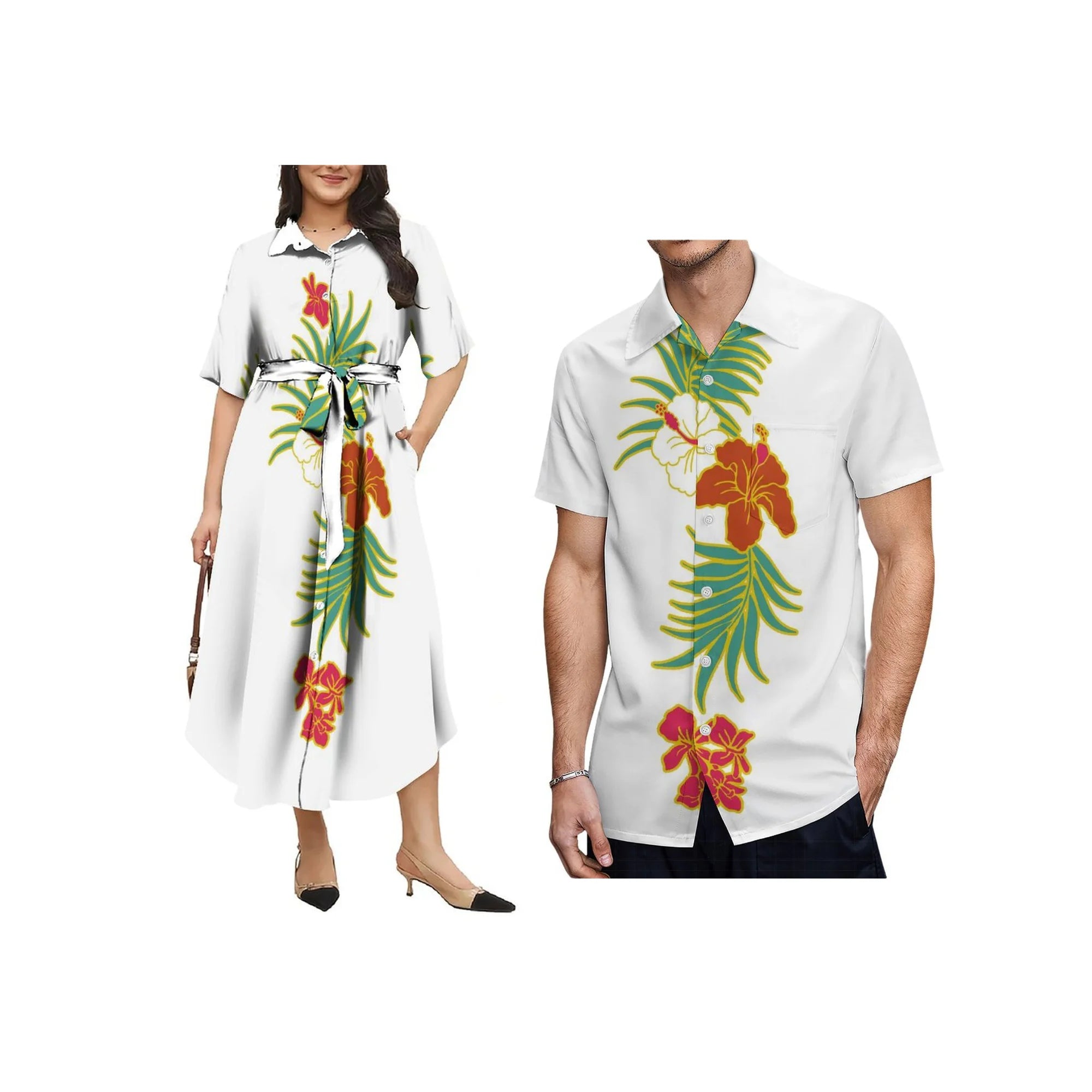 New Polynesian Island Design Custom Plus Size Aloha Men Casual Shirt Match Button Shirts Women Lace up Dress Couple Clothes