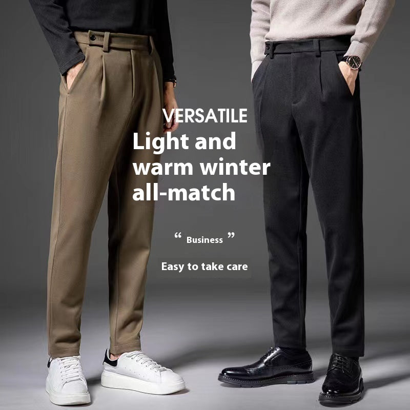 Winter Thick Wool Loose Straight Brushed Casual Trousers