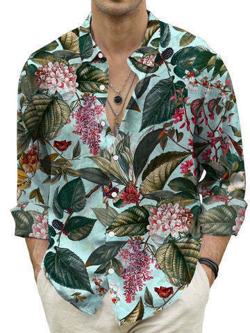 Men's Fashion Casual Digital Printing Beach Hawaii Vacation Long Sleeve Shirt