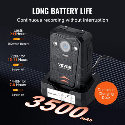 VEVOR 1440P HD Police Body Camera, 64GB Body Cam With Audio Video Recording Picture, Built-in 3500 MAh Battery, Infrared Night Vision, Waterproof GPS Personal Body Cam For Law Enforcement