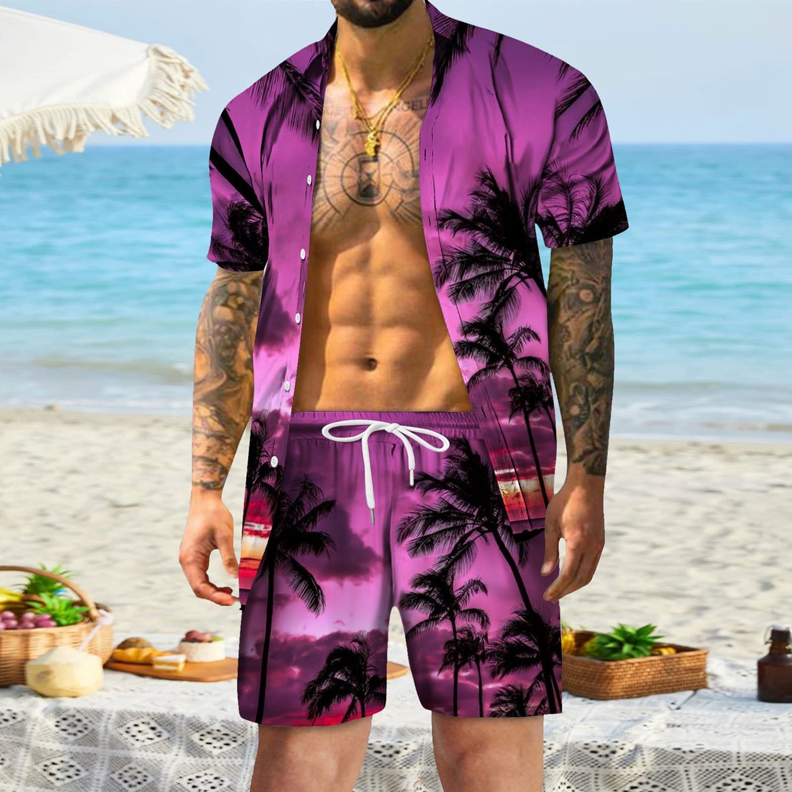 Digital Printing Men's Casual Short Sleeve Suit