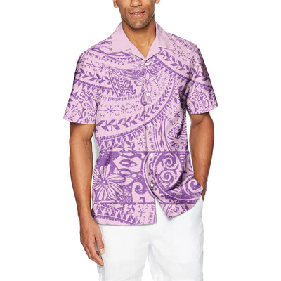 Men's short sleeve Hawaiian shirt Polynesian island printed tropical beach Samoan tribal design button Aloha large size shirt